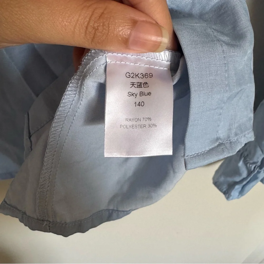 Vintage Light Blue Satin Lace Collar Blouse Button Shirt Girls Size 8 - 10